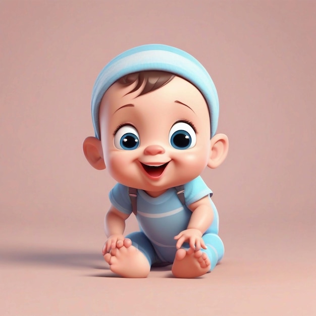 Photo vector cute baby crawling cartoon character 3d design