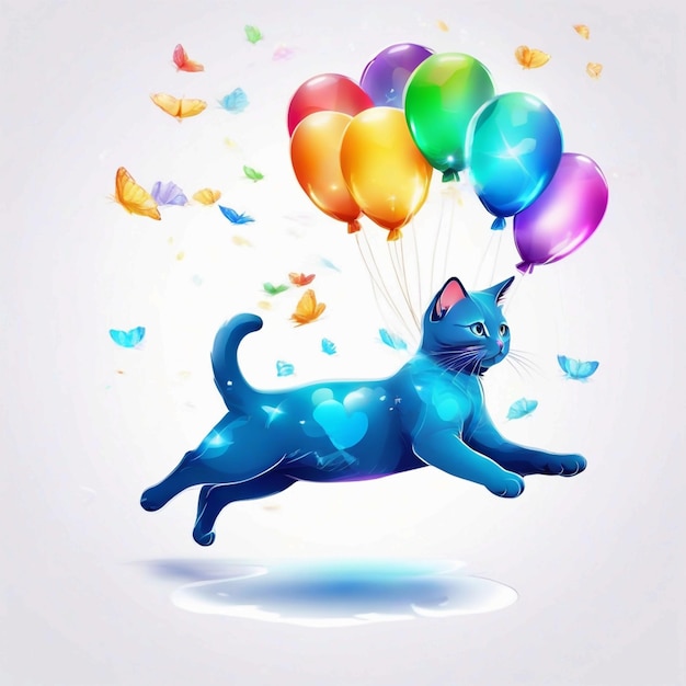 Photo vector cute cat on balloons