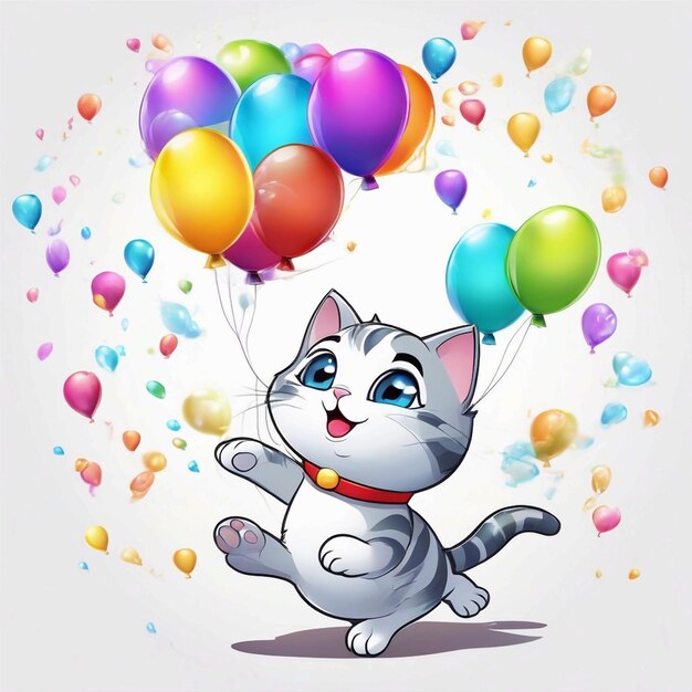 Photo vector cute cat on balloons