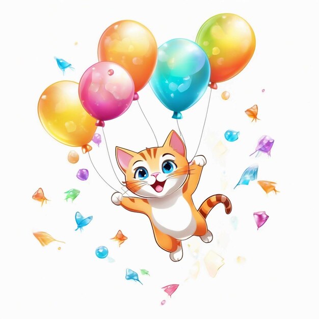 vector Cute cat on balloons