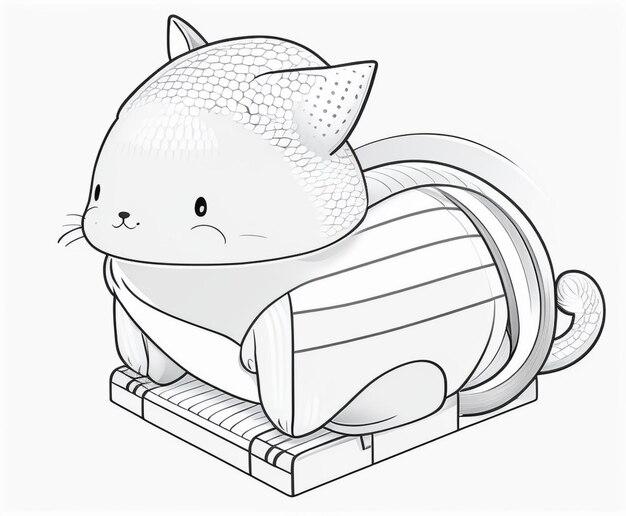 Photo a vector of a cute cat in black and white sketch