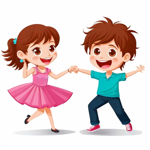 vector cute couple kids dancing together