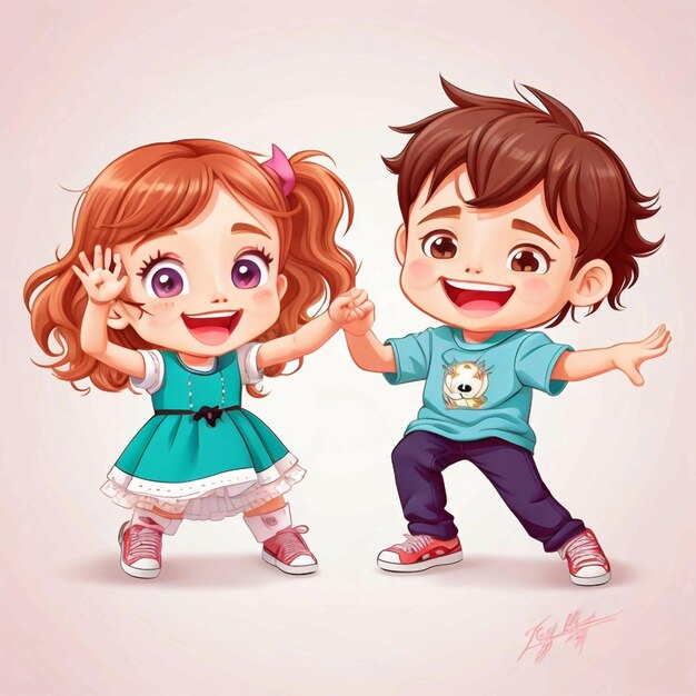 Photo vector cute couple kids dancing together