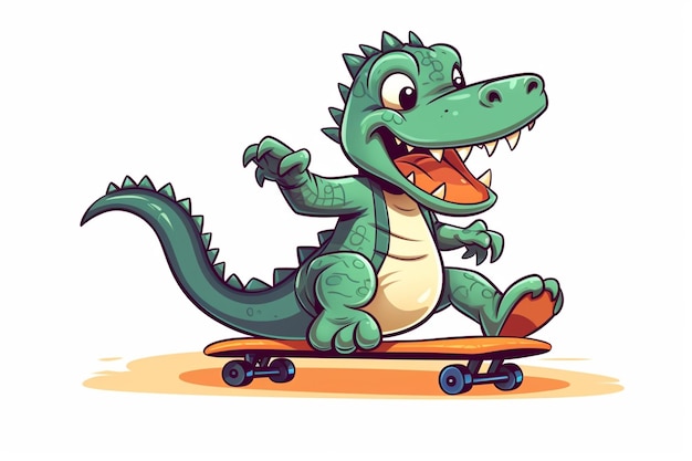 vector cute crocodile playing skateboard cartoon vector icon illustration