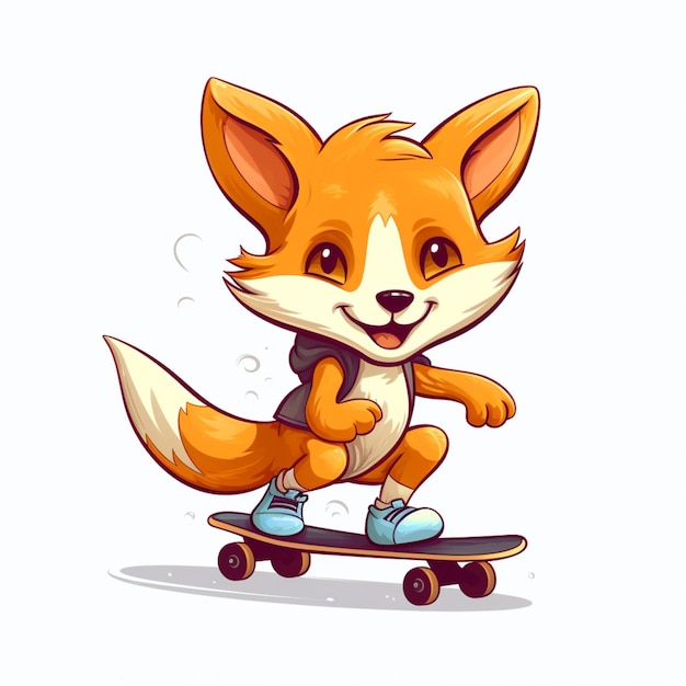 Vector cute fox playing skateboard cartoon vector icon illustration