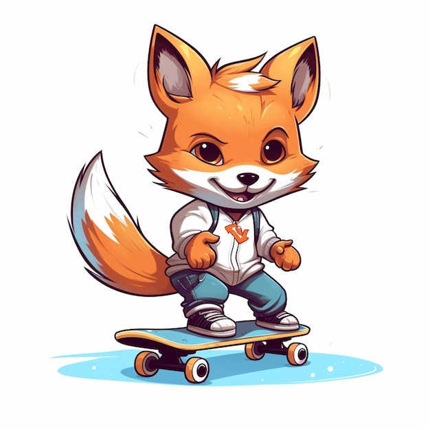 Vector cute fox playing skateboard cartoon vector icon illustration