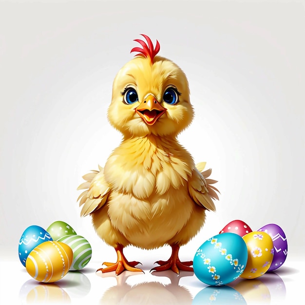 Vector cute funny baby chicken with easter egg