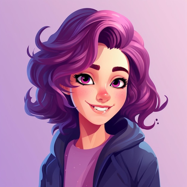 Vector cute girl young woman character with purple