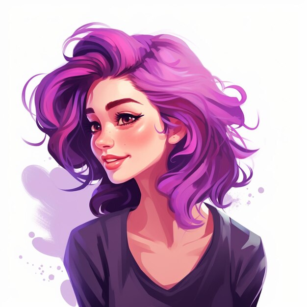 Photo vector cute girl young woman character with purple