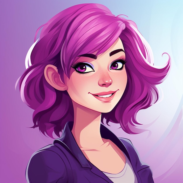 Vector cute girl young woman character with purple