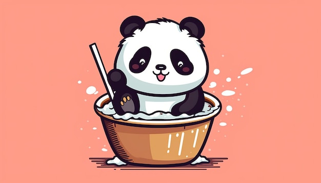 Photo vector cute panda drinking boba milk tea cartoon vector illustration