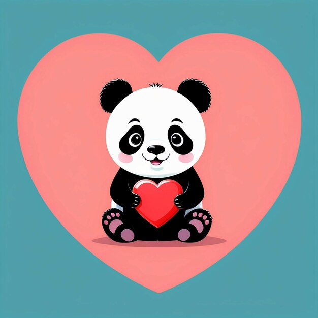 Photo vector cute panda holding love heart cartoon vector illustration