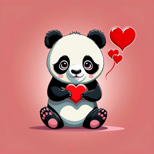 Foto vector panda carino che tiene in braccio il cuore d'amore cartone animato illustrazione vettoriale