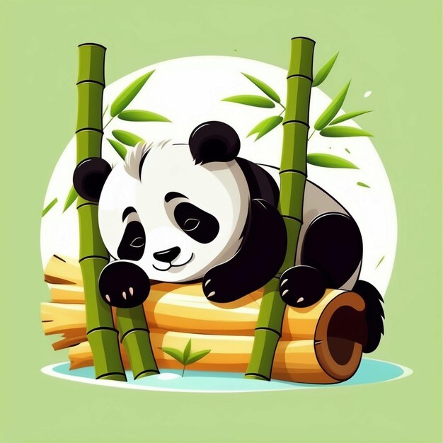 Vector cute panda sleeping on bamboo
