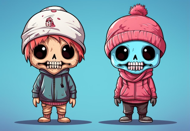 Photo vector_cute_skull_caps_cartoon_illustration