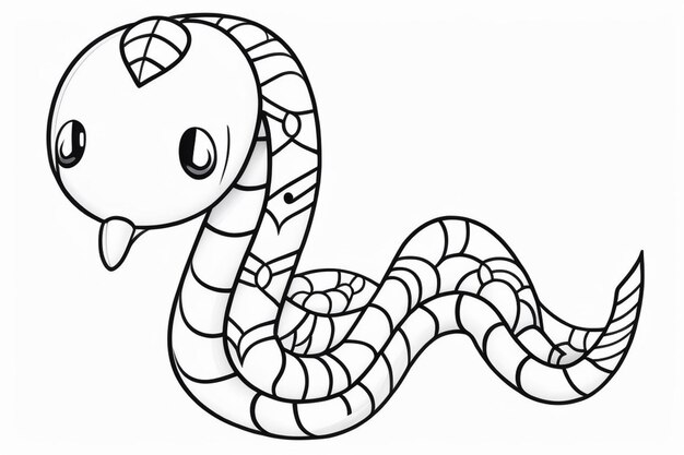 Foto un vettore di un simpatico serpente in uno schizzo in bianco e nero