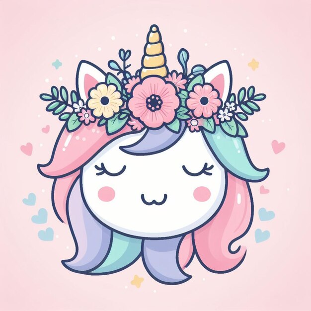 vector Cute unicorn face with pastel flower crown