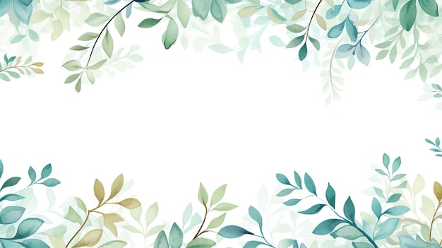 Vector cute watercolor leaves frame with water elements for wedding template generated by AI