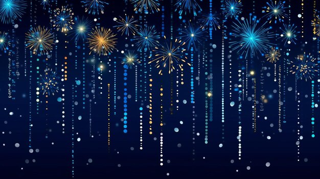 Vector dark blue background with garlands and fireworks for independence day generative ai