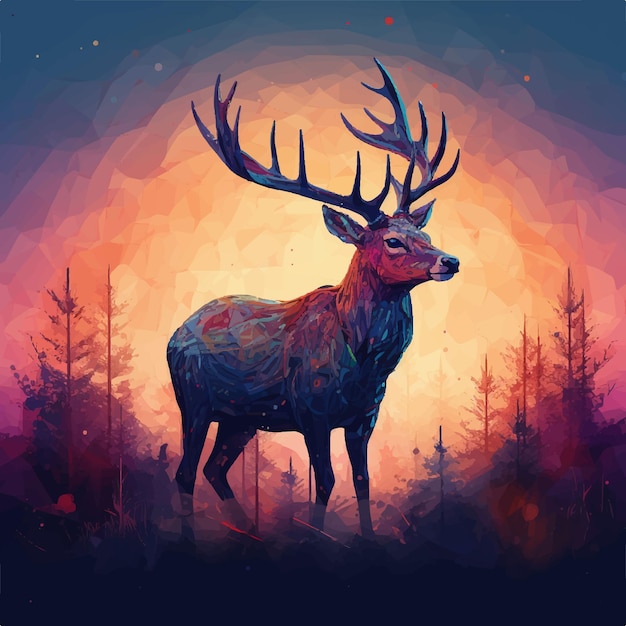 Vector deer with nature background illustration