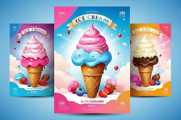 Foto vettore delizioso ice cream flyer disegno sullo sfondo del cielo eps 10 illustrazione