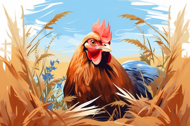 Векторный дизайн коричневой курицы, инкубирующей свои яйца. Этот дизайн идеально подходит для листовки или плаката.