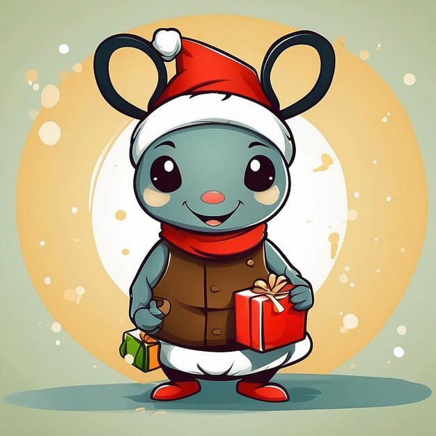 Photo vector design of cute ant with christmas gift created with ai