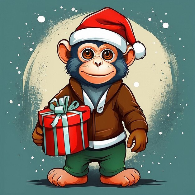 Vector design of cute monkey with christmas gift created with AI