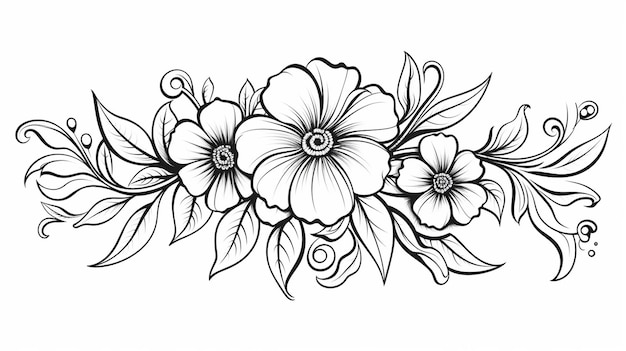 Vector of design and monograms floral black outline design