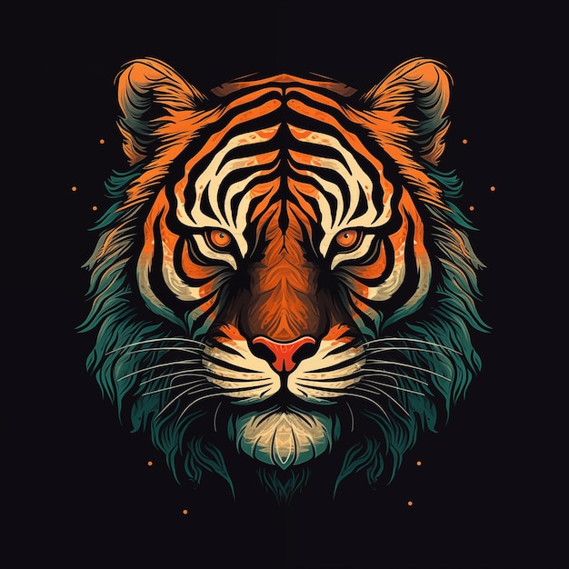 Векторный дизайн лица тигра на черном фоне