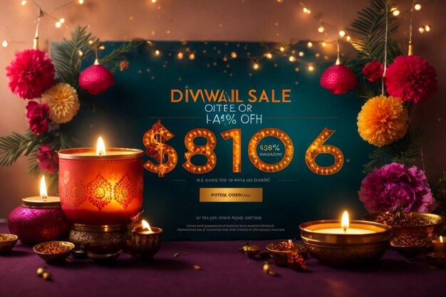 Vector Dhantera Big Sale banner tot 50 off lotus diya op een prachtige bokeh achtergrond Limited