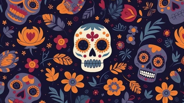 평평한 디자인의 벡터 dia de muertos 패턴 Cinco de Mayo 멕시코의 결정적인 순간