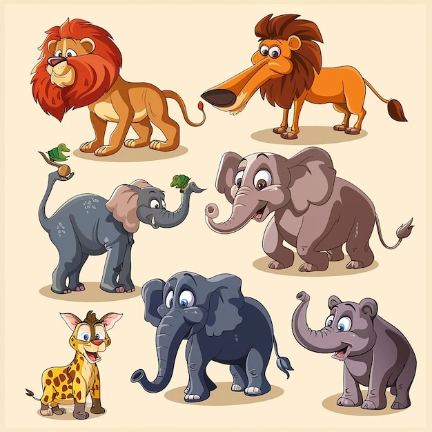vector of different wild animals cartoon style