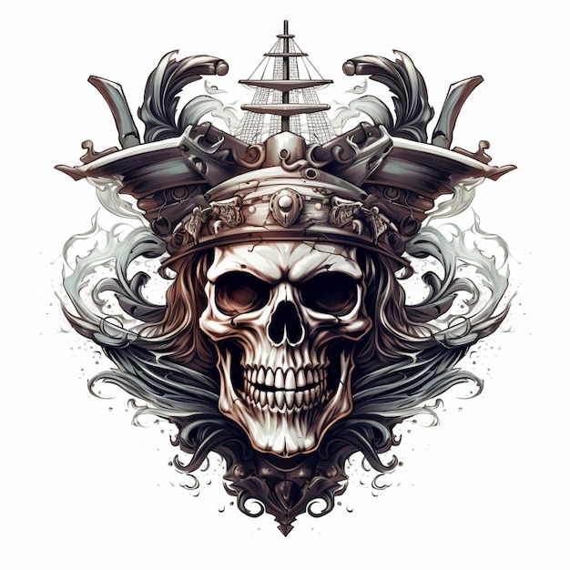 Vector digital drawing design from a skull anchor and ship merge into one