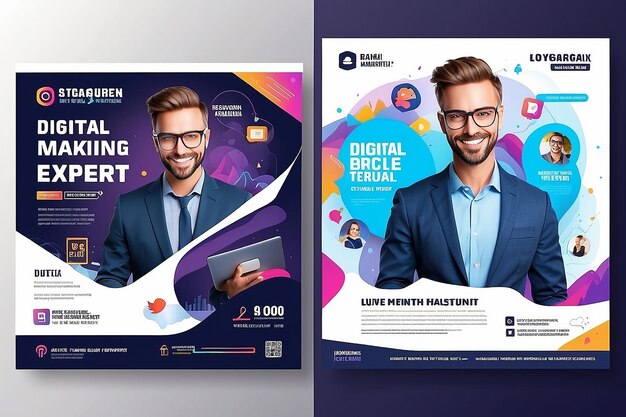 Photo vector digital marketing expert business poster square instagram social media post banner template jr