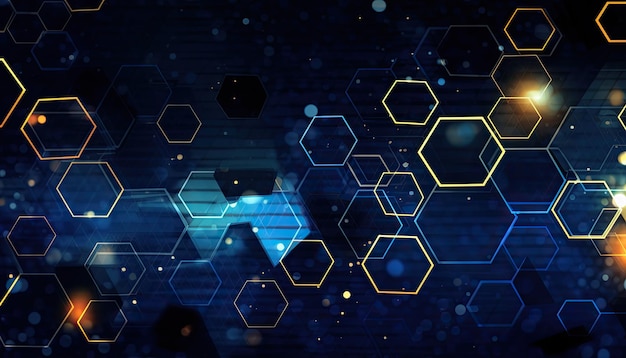 Vector digital technology with hexagonal shapes dark blue background