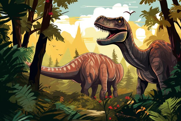 Vector Dinosaurus in een prehistorisch bosbeeld