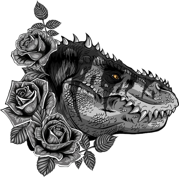 vector Dinosaurus tyrannosaurus rex hoofd Dinosaurus en rozen frame