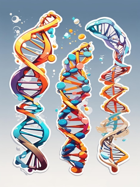 DNA 스티커 클리파트 터 세트 평평한 디자인 깨한 배경