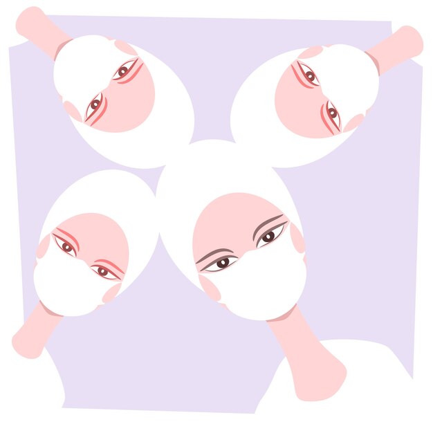 マスクと4人の看護師の頭のベクトル描画