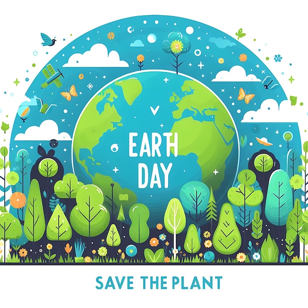 Вектор дня Земли плакат дня Земли с деревьями и голубым небом