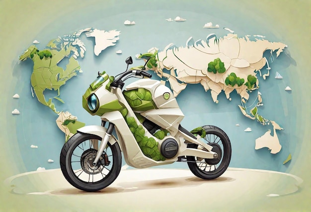 Vector eco bike on Earth map background
