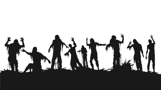 Foto vector een reeks zombiesilhouetten vector wandelende zombies zombies met hun schaduwen vectorillustratie op witte achtergrond