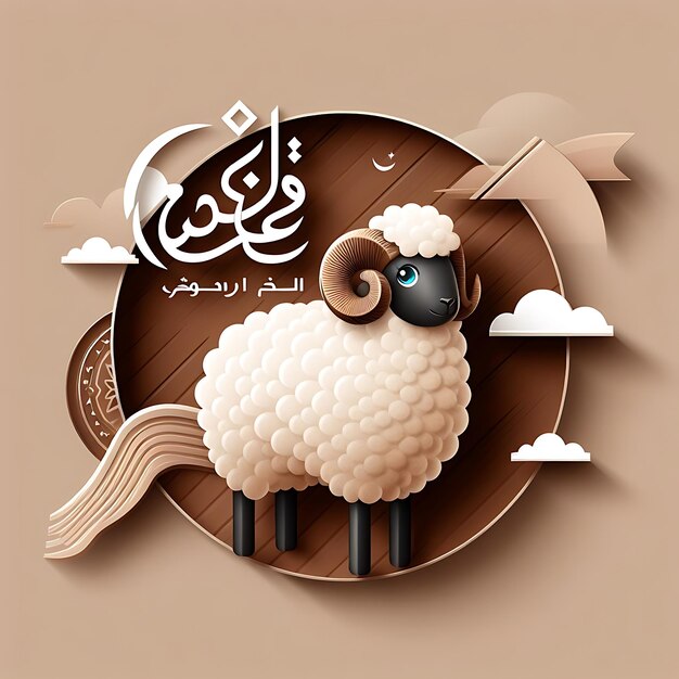 vector eid al adha a sheep with a sign that says quot sheep quot on it