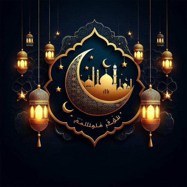 vector elegant ramadan kareem decorative moon and lanterns greeting