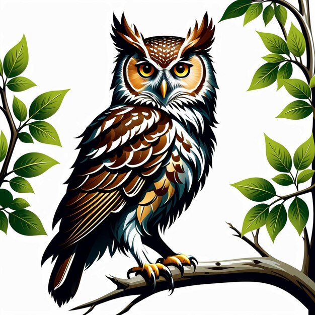 vector elf owl standing on branch