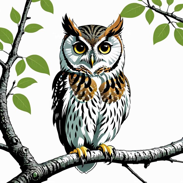 vector elf owl standing on branch