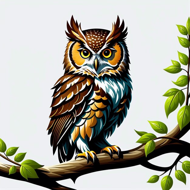 vector elf owl standing on branch