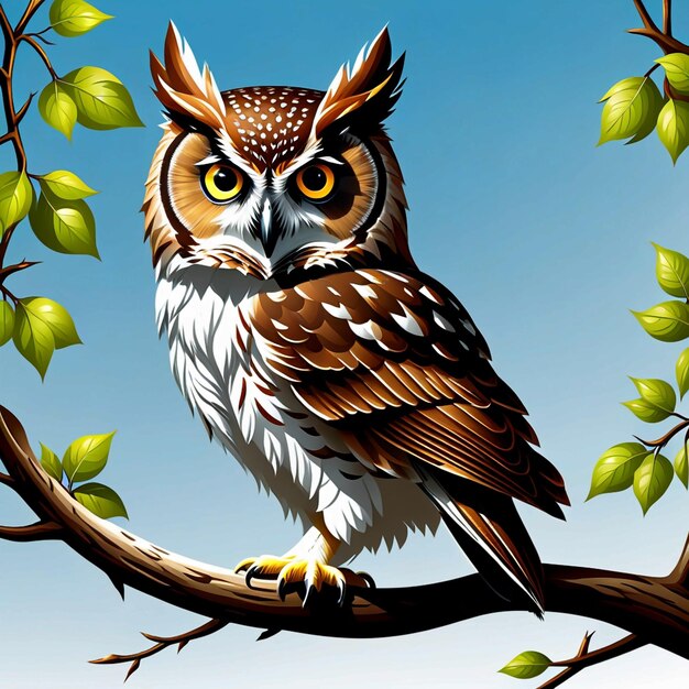 vector elf owl standing on branch