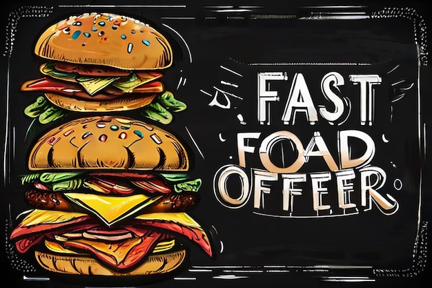 Vector fast food special offer on blackboard Hand drawn junk food frame illustration